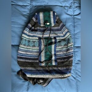 Baja Blue & Green Striped Drawstring Backpack